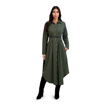 Women's London Times Belted Dolman Sleeve Shirt Dress