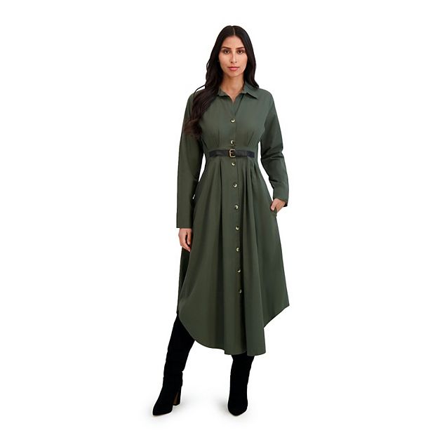 bottle green shirt dress ROVE Women's Linen Shirt Oversized - Dark Green, XXS main image 1