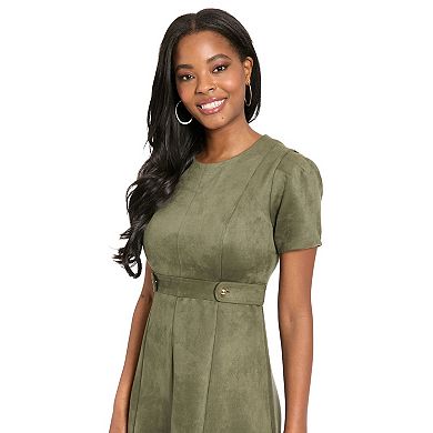 Women's London Times Suede Side Tab Fit & Flare Dress