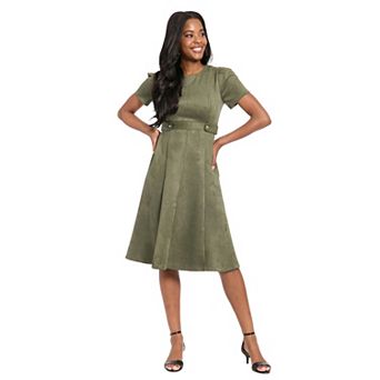 Women's London Times Suede Side Tab Fit & Flare Dress