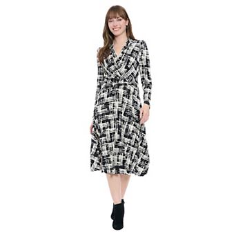 Women's London Times Surplice Long Sleeve Midi Dress