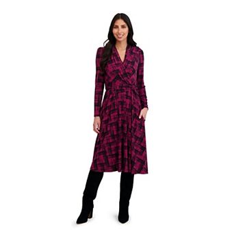Women's London Times Surplice Long Sleeve Midi Dress