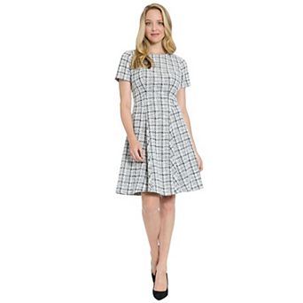 Women's London Times Tweed Short Sleeve Fit & Flare Dress