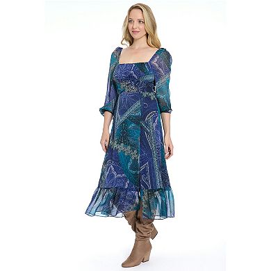 Women's London Times Bishop Sleeve Empire Waist Midi Dress