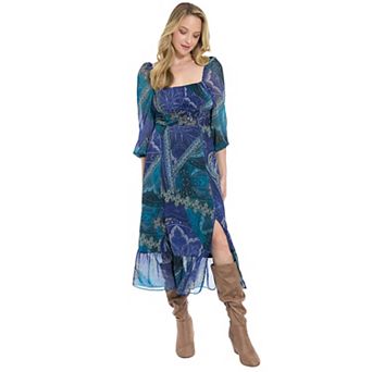 Women's London Times Bishop Sleeve Empire Waist Midi Dress