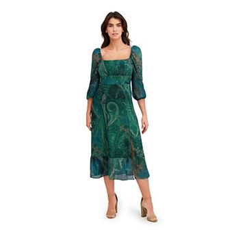 Women's London Times Bishop Sleeve Empire Waist Midi Dress