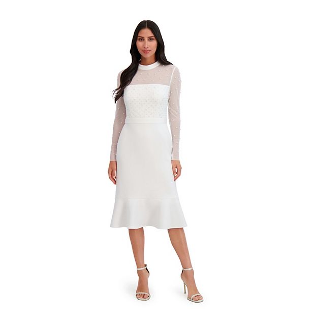 knee length dresses for ladies Ivory Lace Inset Midi Dress