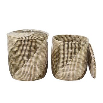 Stella & Eve Handmade 2 pc Two-Toned Storage Basket with Matching Lids Set