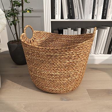 Stella & Eve Tall Woven Decorative Storage Basket with Ring Handles