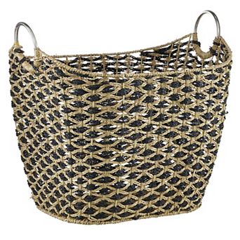 Stella & Eve Handmade Seagrass Storage Basket with Metal Handles
