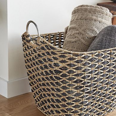 Stella & Eve Handmade Seagrass Storage Basket with Metal Handles
