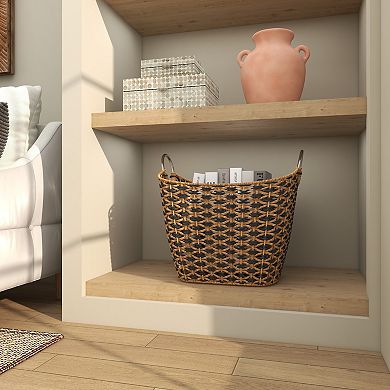 Stella & Eve Handmade Seagrass Storage Basket with Metal Handles