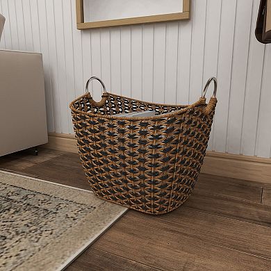 Stella & Eve Handmade Seagrass Storage Basket with Metal Handles