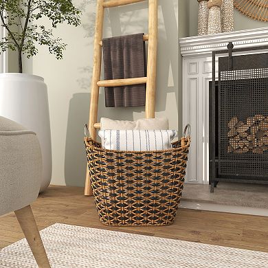 Stella & Eve Handmade Seagrass Storage Basket with Metal Handles