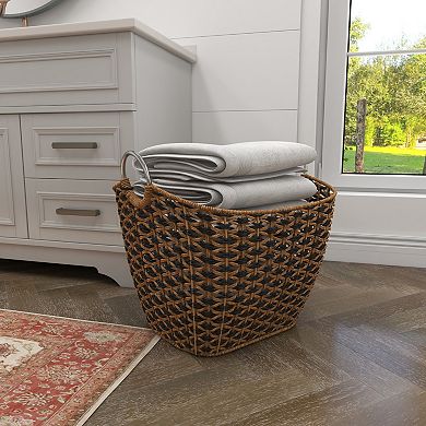 Stella & Eve Handmade Seagrass Storage Basket with Metal Handles