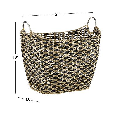 Stella & Eve Handmade Seagrass Storage Basket with Metal Handles