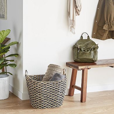 Stella & Eve Handmade Seagrass Storage Basket with Metal Handles