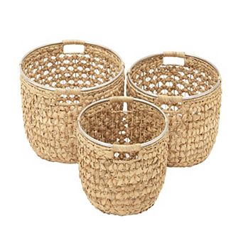 Stella & Eve Seagrass 3 pk Decorative Storage Basket Set with Metal Handles