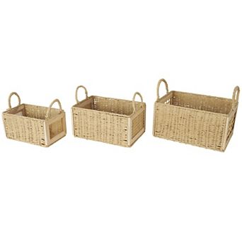 Stella & Eve 3 pk Rattan Woven Storage Basket Set with Rope Handles