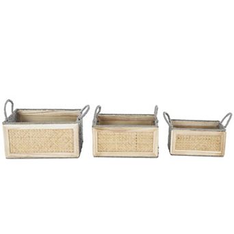 Stella & Eve 3 pk Woven Rattan Storage Basket Set with Rope Handles