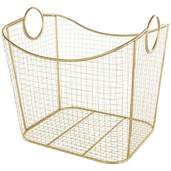 Stella & Eve Metal Decorative Storage Basket with Curved Sides & Ring Handles