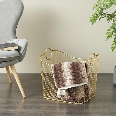 Stella & Eve Metal Decorative Storage Basket with Curved Sides & Ring Handles