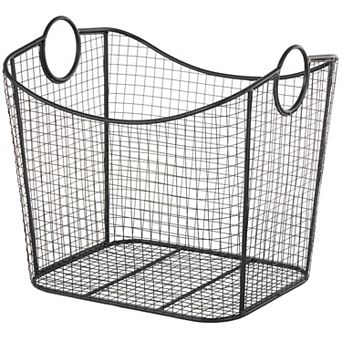 Stella & Eve Metal Decorative Storage Basket with Curved Sides & Ring Handles