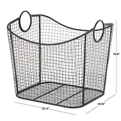 Stella & Eve Metal Decorative Storage Basket with Curved Sides & Ring Handles