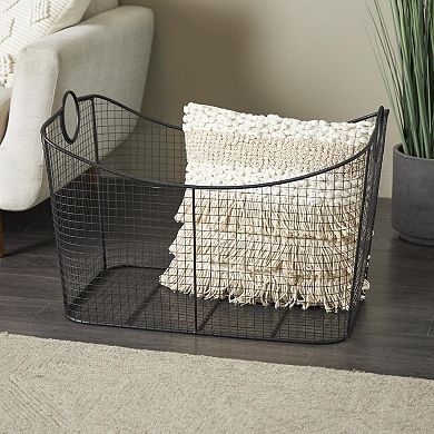 Stella & Eve Metal Decorative Storage Basket with Curved Sides & Ring Handles