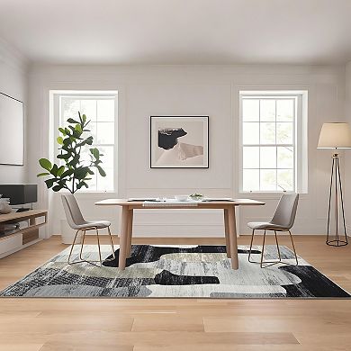 Garvee Modern Abstract Color Block Area Rug Machine Washable Non Slip Soft Rugs for Bedroom Kitchen