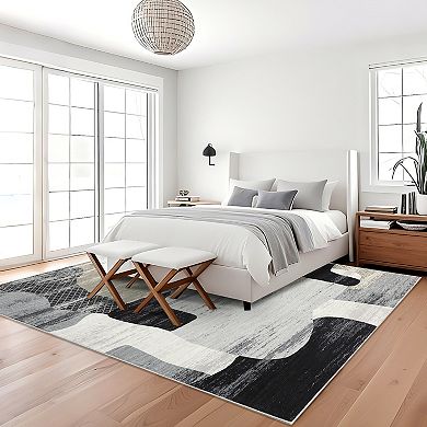 Garvee Modern Abstract Color Block Area Rug Machine Washable Non Slip Soft Rugs for Bedroom Kitchen