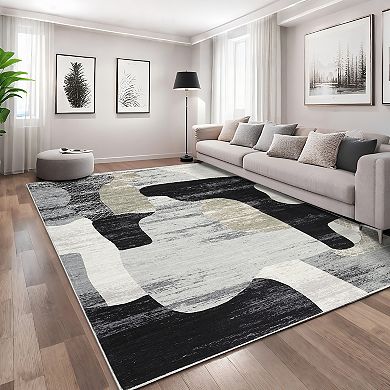 Garvee Modern Abstract Color Block Area Rug Machine Washable Non Slip Soft Rugs for Bedroom Kitchen