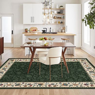 Garvee Washable Vintage Floral Non Slip Area Rug for Bedroom Low Pile Soft Rug for Living Room