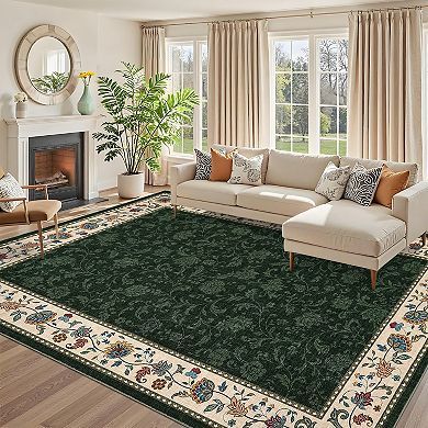 Garvee Washable Vintage Floral Non Slip Area Rug for Bedroom Low Pile Soft Rug for Living Room