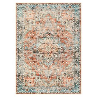 Garvee Vintage Distressed Floral Area Rug Machine Washable Non Slip Mat for Bedroom Living Room