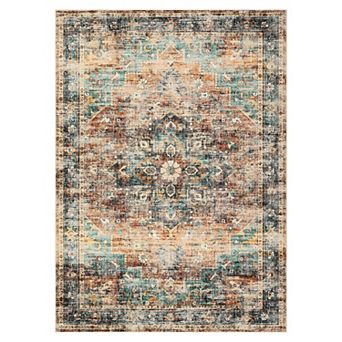 Garvee Vintage Distressed Floral Area Rug Machine Washable Non Slip Mat for Bedroom Living Room