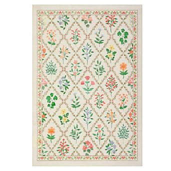 Garvee Pastoral Flower Print Machine Washable Area Rug Low Pile Non Slip Rug for Living Room Bedroom