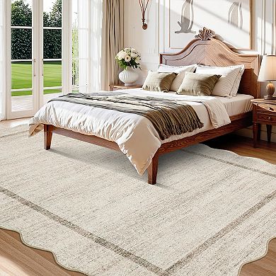 Garvee Solid Color Machine Washable Non Slip with Flounce Border Area Rug for Living Room Bedroom
