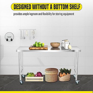 Stainless Steel Table without Bottom Shelf 36x24 Inch with Wheels