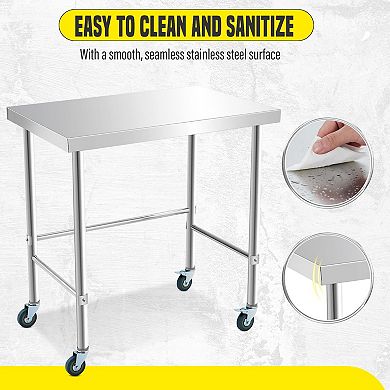 Stainless Steel Table without Bottom Shelf 36x24 Inch with Wheels