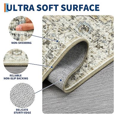 Garvee Boho Vintage Floral Print Area Rug Non Slip Low Pile Stain Resistant Rug for Bedroom Kitchen