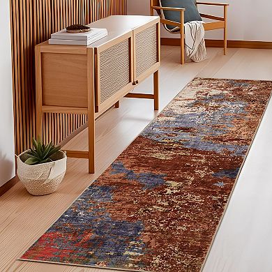 Garvee Machine Washable Abstract Non Slip Area Rug Low Pile Bordered for Living Room Bedroom