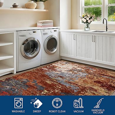 Garvee Machine Washable Abstract Non Slip Area Rug Low Pile Bordered for Living Room Bedroom