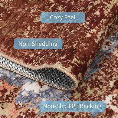 Garvee Machine Washable Abstract Non Slip Area Rug Low Pile Bordered for Living Room Bedroom