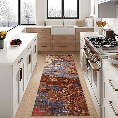 Garvee Machine Washable Abstract Non Slip Area Rug Low Pile Bordered for Living Room Bedroom