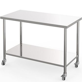 Stainless Steel Table, 60" x 24", 1000 LBS, with Adjustable Undershelf and Lockable Casters