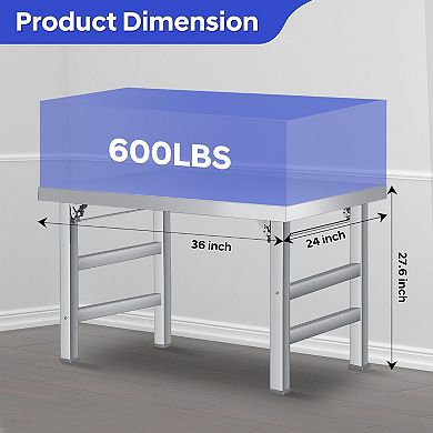 Stainless Steel Folding Table 36x24x28 in, 520 lbs Load, Single Tier No Undershelf