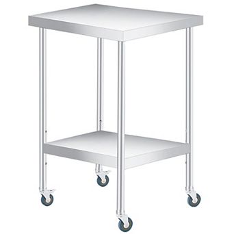Stainless Steel Table 24x24x35Inch with 2 tier Storage, Adjustable Undershelf, Lockable Casters