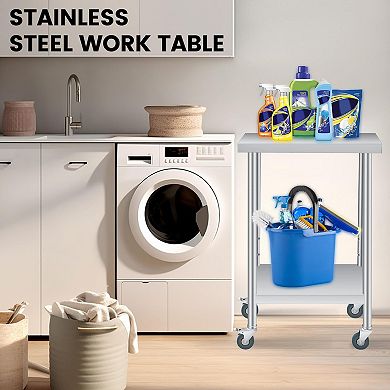 Stainless Steel Table 24x24x35Inch with 2-Tier Storage, Adjustable Undershelf, Lockable Casters