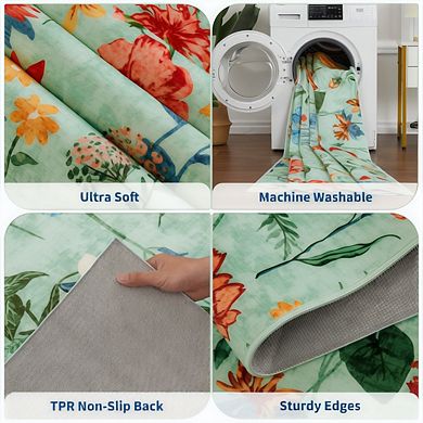 Garvee Machine Washable Floral Area Rug Soft Non Slip Stain Resistant Rugs for Living Room Kitchen